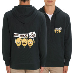 Sweat homme zippé à capuche coton bio noir Non au gaz de chips (Alex Kidd,Humour,Fruits & Légumes)