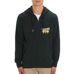 Sweat homme zippé à capuche coton bio noir Non au gaz de chips (Alex Kidd,Humour,Fruits & Légumes)