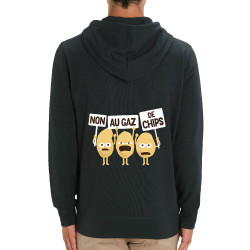 Sweat homme zippé à capuche coton bio noir Non au gaz de chips (Alex Kidd,Humour,Fruits & Légumes)
