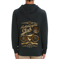 Sweat homme zippé à capuche coton bio noir 1837 - Motorcycle Club (Gondrax,1837,Moto,Steam Punk,Moto)