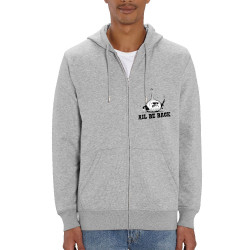 Sweat homme zippé à capuche coton bio gris chiné Ail Be Back (Ted Boundy,Fruits & Légumes,Humour)