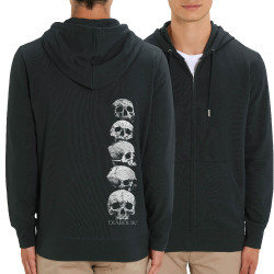 Sweat homme zippé à capuche coton bio noir Five Skulls (Gondrax,Diabolik,Têtes de morts)