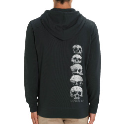 Sweat homme zippé à capuche coton bio noir Five Skulls (Gondrax,Diabolik,Têtes de morts)