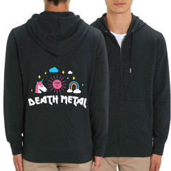 Sweat homme zippé à capuche coton bio noir Death Metal (Alex Kidd,Humour,Animaux)