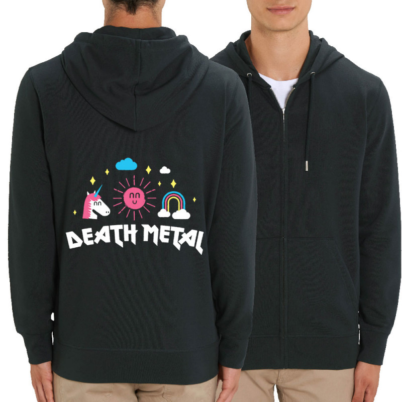 Sweat homme zippé à capuche coton bio noir Death Metal (Alex Kidd,Humour,Animaux)