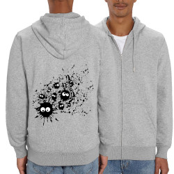 Sweat homme zippé à capuche coton bio gris chiné Les Taches (Fourre-tout,Humour)