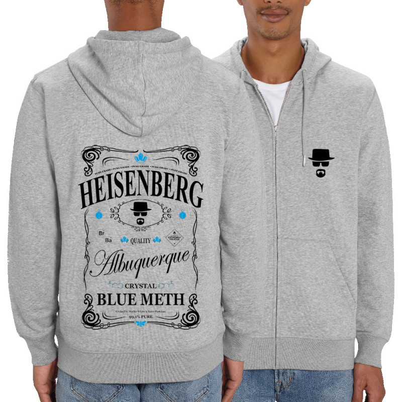 Sweat homme zippé à capuche coton bio gris chiné Heisenberg Pure Trade (Gondrax,Films/Séries)