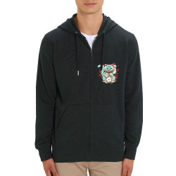 Sweat homme zippé à capuche coton bio noir Lucky Alice Cat (Le Duc,Animaux,Chats)