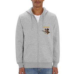 Sweat homme zippé à capuche coton bio gris chiné Poule Fiction (Mr Mouton,Animaux,Films/Séries)