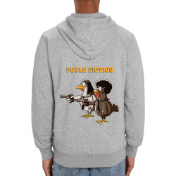 Sweat homme zippé à capuche coton bio gris chiné Poule Fiction (Mr Mouton,Animaux,Films/Séries)