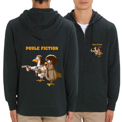 Sweat homme zippé à capuche coton bio noir Poule Fiction (Mr Mouton,Animaux,Films/Séries)