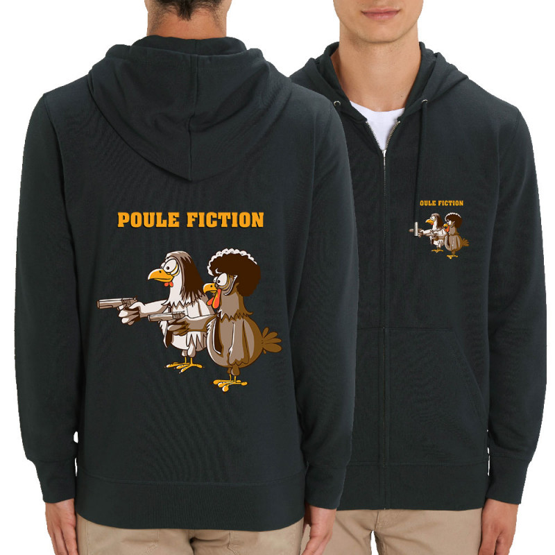Sweat homme zippé à capuche coton bio noir Poule Fiction (Mr Mouton,Animaux,Films/Séries)