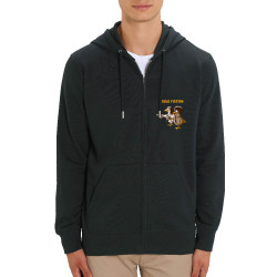 Sweat homme zippé à capuche coton bio noir Poule Fiction (Mr Mouton,Animaux,Films/Séries)