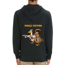 Sweat homme zippé à capuche coton bio noir Poule Fiction (Mr Mouton,Animaux,Films/Séries)
