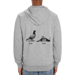 Sweat homme zippé à capuche coton bio gris chiné Pigeon Pigeoff (Gondrax,Les Bébêtes,Humour,Animaux)