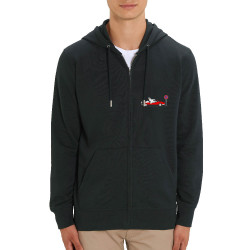 Sweat homme zippé à capuche coton bio noir Le Loup se gare où (Pandaluna,Animaux,Humour)