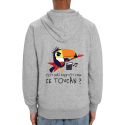 Sweat homme zippé à capuche coton bio gris chiné Fini ce toucan (Andy,Animaux,Humour)