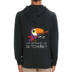 Sweat homme zippé à capuche coton bio noir Fini ce toucan (Andy,Animaux,Humour)