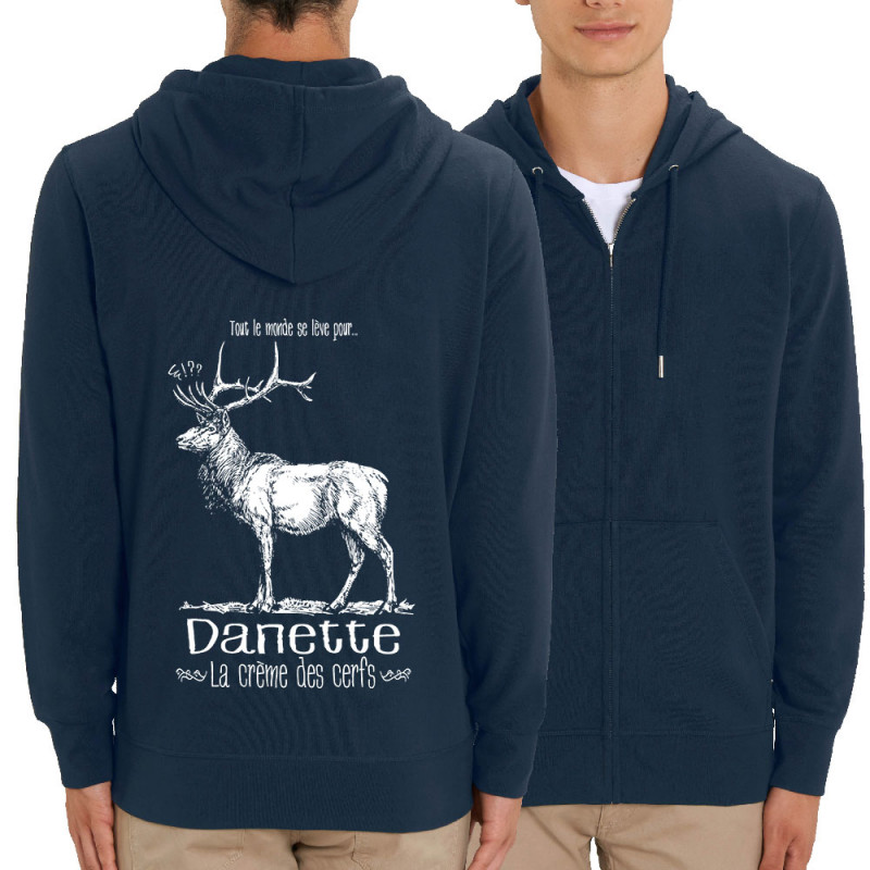 Sweat homme zippé à capuche coton bio bleu marine La crème des cerfs (Gondrax,Les Bébêtes,Animaux)