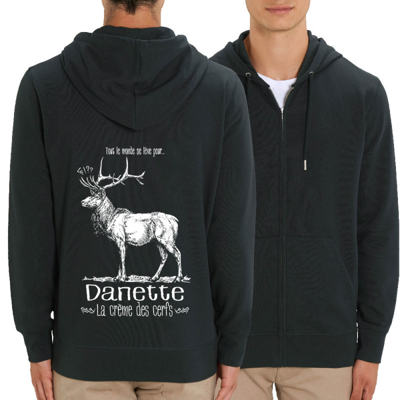 Sweat homme zippé à capuche coton bio noir La crème des cerfs (Gondrax,Les Bébêtes,Animaux)