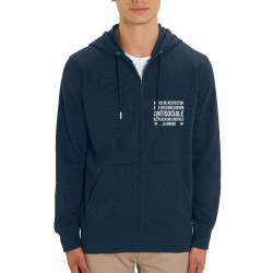 Sweat homme zippé à capuche coton bio bleu marine Distanciation Antisociale (Gondrax,Slogans Débiles,Humour)
