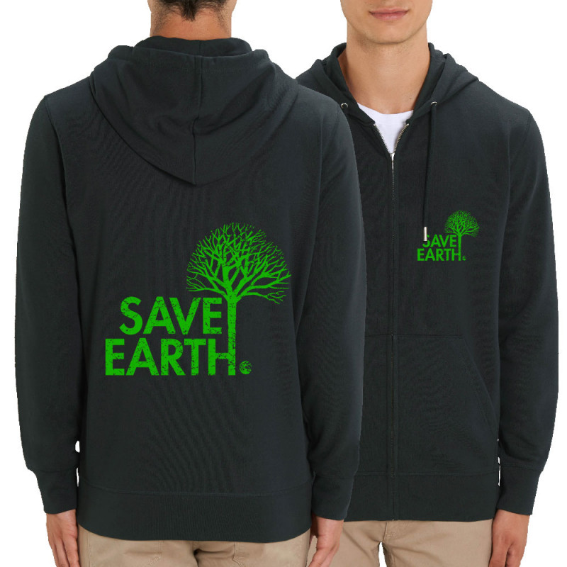 Sweat homme zippé à capuche coton bio noir Save Earth (Ecologie)
