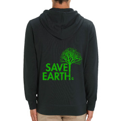 Sweat homme zippé à capuche coton bio noir Save Earth (Ecologie)