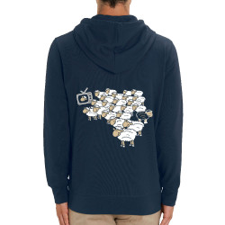 Sweat homme zippé à capuche coton bio bleu marine Moutons (Gondrax,Humour,Slogans engagés,Animaux)
