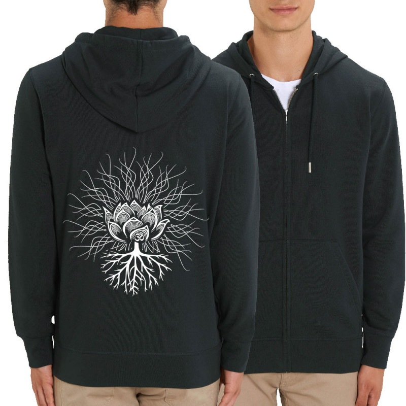Sweat homme zippé à capuche coton bio noir Ohm Pagan (Gondrax,Ethnique)