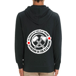 Sweat homme zippé à capuche coton bio noir Le prolo se tue à la tâche (Slogans engagés)