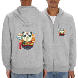 Sweat homme zippé à capuche coton bio gris chiné Asian Food Panda (Animaux,Manga Kawaï japan)