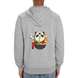 Sweat homme zippé à capuche coton bio gris chiné Asian Food Panda (Animaux,Manga Kawaï japan)