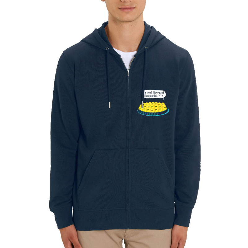 Sweat homme zippé à capuche coton bio bleu marine Ça veut dire quoi thermostat 7 (Ted Boundy,Animaux,Humour,Fruits & Légumes)