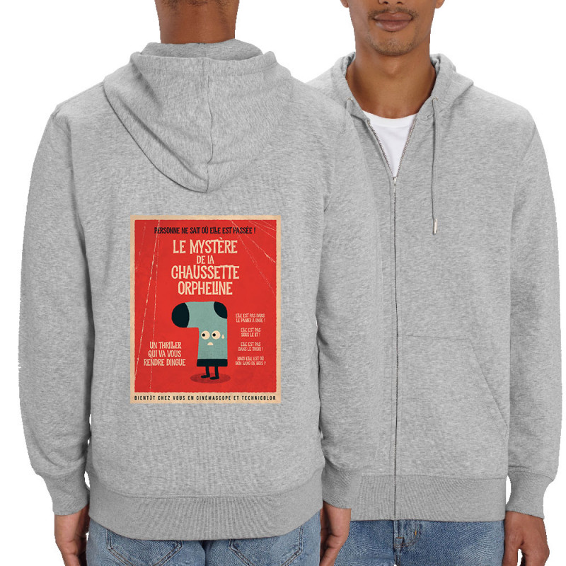 Sweat homme zippé à capuche coton bio gris chiné Le mystère de la chaussette (Alex Kidd,Humour)