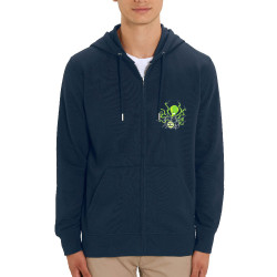 Sweat homme zippé à capuche coton bio bleu marine Poulpy Drum (Animaux,Humour,Ted Boundy)