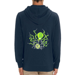 Sweat homme zippé à capuche coton bio bleu marine Poulpy Drum (Animaux,Humour,Ted Boundy)