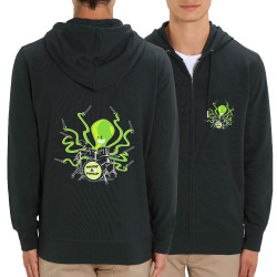 Sweat homme zippé à capuche coton bio noir Poulpy Drum (Animaux,Humour,Ted Boundy)