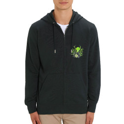 Sweat homme zippé à capuche coton bio noir Poulpy Drum (Animaux,Humour,Ted Boundy)