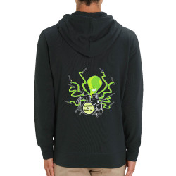 Sweat homme zippé à capuche coton bio noir Poulpy Drum (Animaux,Humour,Ted Boundy)