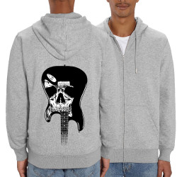 Sweat homme zippé à capuche coton bio gris chiné Dead Guitar (Rock & Punk,Têtes de morts)