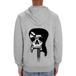 Sweat homme zippé à capuche coton bio gris chiné Dead Guitar (Rock & Punk,Têtes de morts)