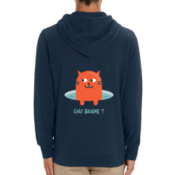 Sweat homme zippé à capuche coton bio bleu marine Chat baigne ? (Alex Kidd,Animaux,Humour,Chats)