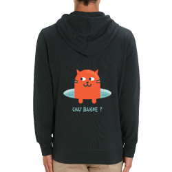 Sweat homme zippé à capuche coton bio noir Chat baigne ? (Alex Kidd,Animaux,Humour,Chats)