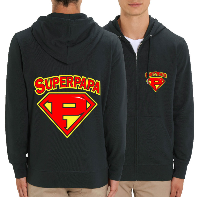 Sweat homme zippé à capuche coton bio noir Super Papa (Gondrax,Slogans Débiles,Humour,Fête des pères,Détournements,Papa Maman Pa