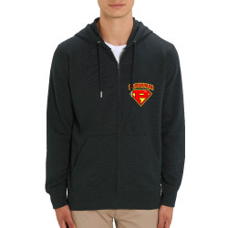 Sweat homme zippé à capuche coton bio noir Super Papa (Gondrax,Slogans Débiles,Humour,Fête des pères,Détournements,Papa Maman Pa