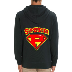 Sweat homme zippé à capuche coton bio noir Super Papa (Gondrax,Slogans Débiles,Humour,Fête des pères,Détournements,Papa Maman Pa