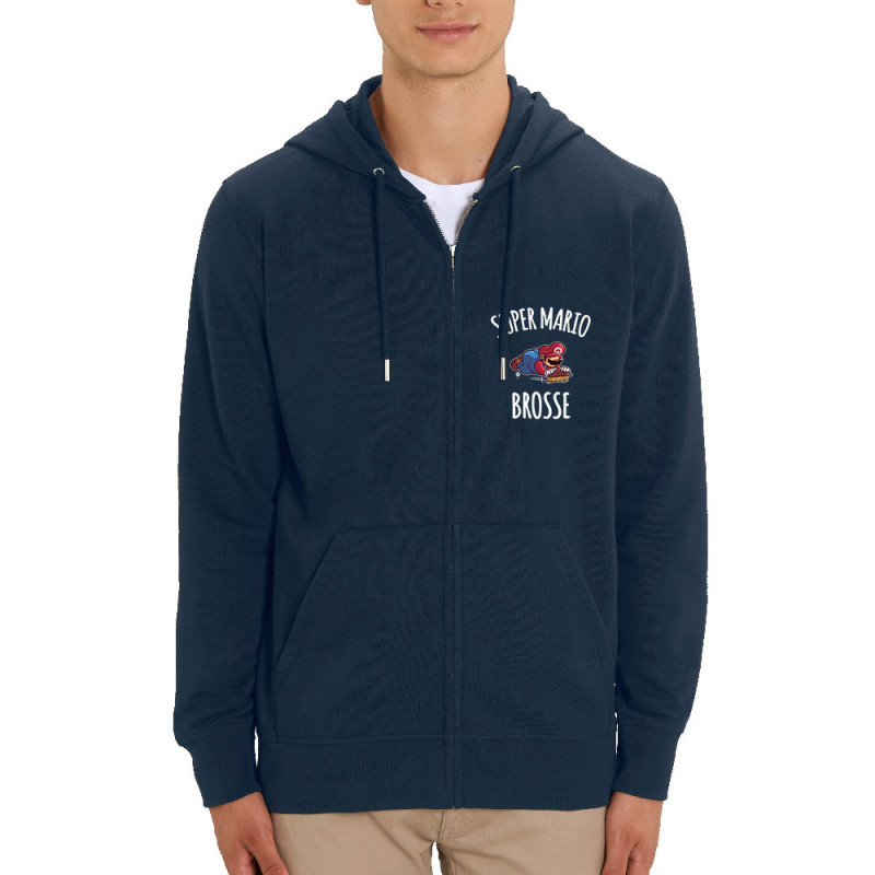 Sweat homme zippé à capuche coton bio bleu marine Super Mario brosse (A²,Humour,Jeux Vidéo / Geek)