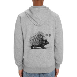 Sweat homme zippé à capuche coton bio gris chiné Free Hug (Gondrax,Les Bébêtes,Animaux)