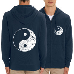 Sweat homme zippé à capuche coton bio bleu marine Ying Yang (Ethnique)