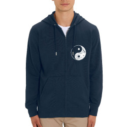 Sweat homme zippé à capuche coton bio bleu marine Ying Yang (Ethnique)